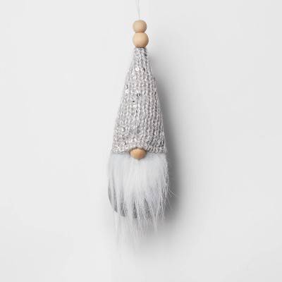 Gnome with White Beard Wearing Sequined Knit Hat Christmas Tree Ornament Gray - Wondershop™