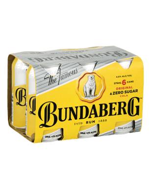 Bundaberg Rum & Zero Sugar Cola Can 6x375ml