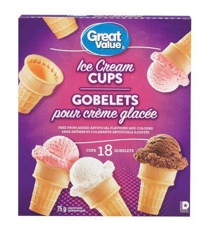 Great value cornets de crème glacée (18 unités, 75 g) - ice cream cups (75 g)