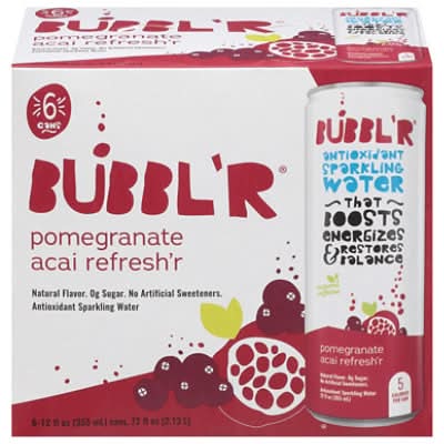 BUBBL'R Antioxidant Sparkling Water, Pomegranate Acai Refresh'r (6 x 12 fl oz)