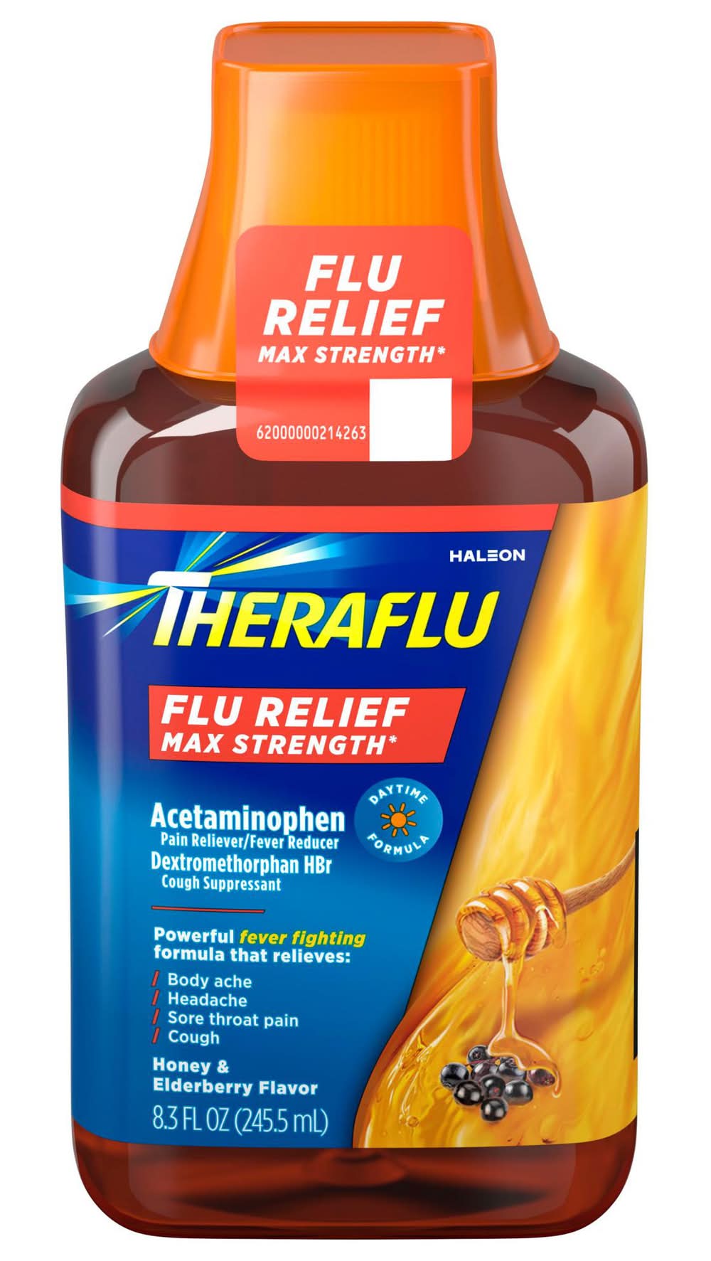 Theraflu Max Strength Flu Relief Syrup, Honey & Elderberry (8.3 fl oz)