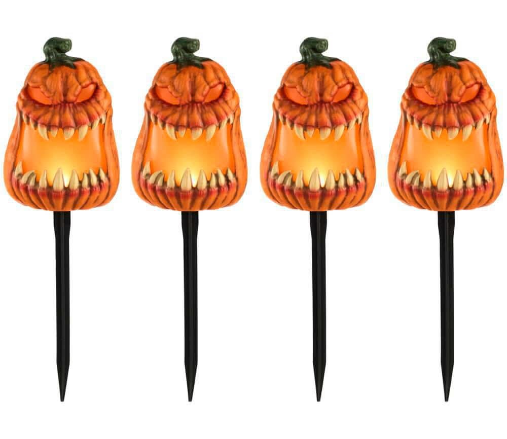 Home Accents Holiday 4-Pack Led Pumpkin Pathway Markers With Timer