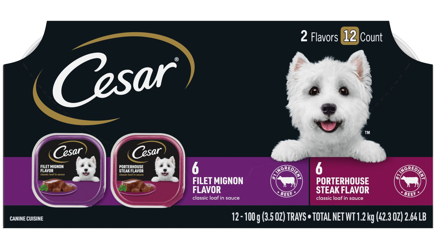 Cesar Canine Cuisine Classic Loaf in Sauce Wet Dog Food, Filet Mignon-Porterhouse Steak (12 x 3.5 oz)