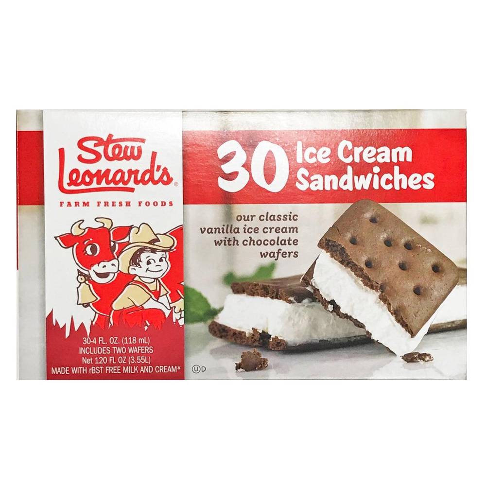 Stew Leonard's Ice Cream Sandwiches, Vanilla (120 fl oz, 30 ct)