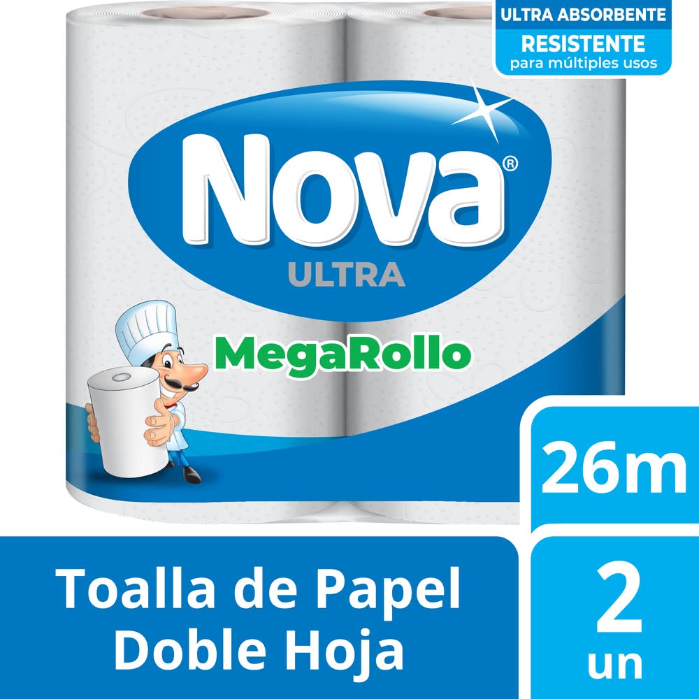 Nova · Ultra megarollo toallas de papel de doble hoja - 26 m (2 un)