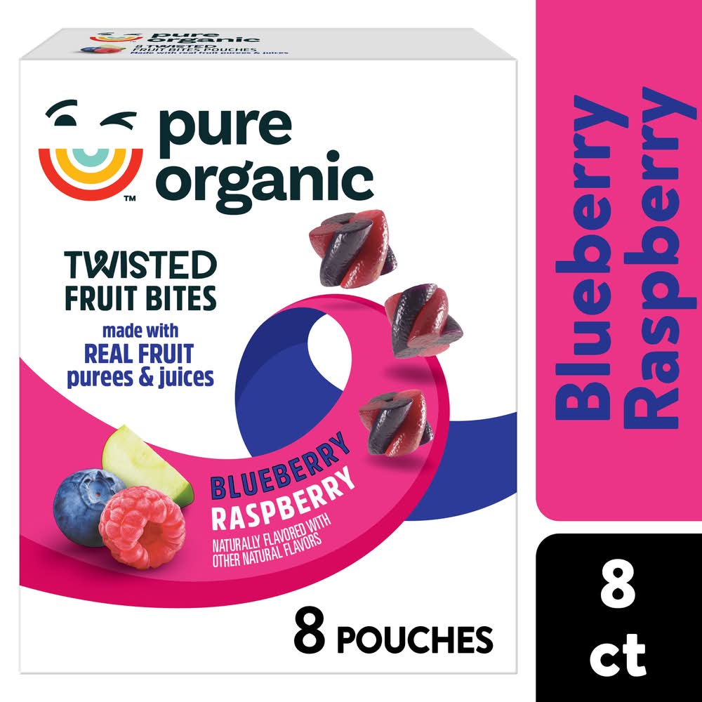 Pure Organic Twisted Fruit Bites Kids Snacks, Blueberry Raspberry (8 x 0.7 oz)