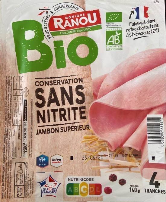 Bio jambon  supérieur  conservation sans nitrite - Monique Ranou - 140g