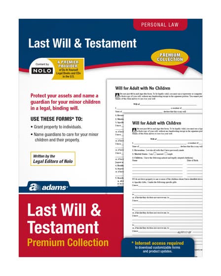 Adams Lf235/Alfp117 Last Will & Testament, Forms & Instructions