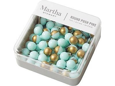 Martha Stewart Round Push Pins, Blue/Gold, 80/Pack (MS104N)