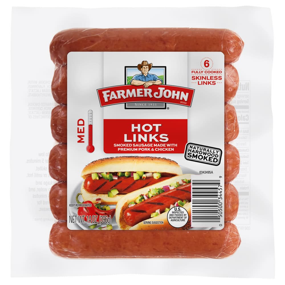 Farmer John Smoked Sausage Medium Hot Links (13.8 oz, 6 ct)