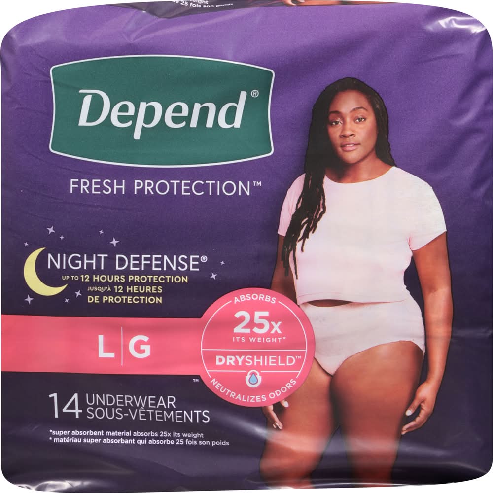 Depend Fresh Protection Night Defense Underwear, Women, L (14 ct)
