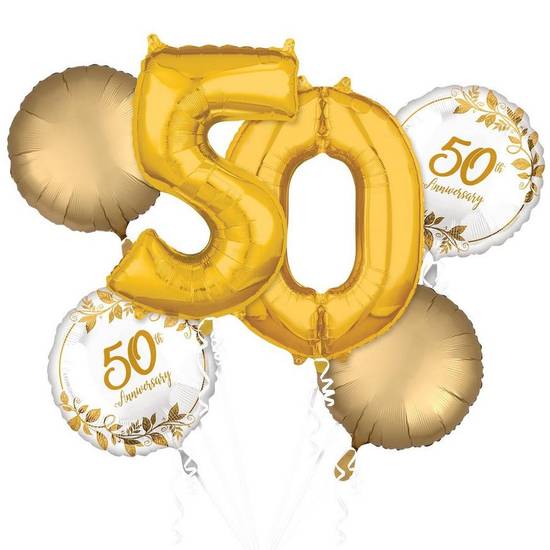 Uninflated Gold 50th Anniversary Foil Balloon Bouquet, 6pc