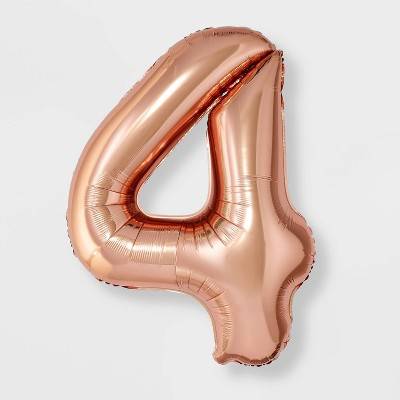 "4" Foil Balloon Rose Gold - Spritz™: Number Balloon, Four Year, Birthday Party Decor, Solid Pattern, 3+ Age