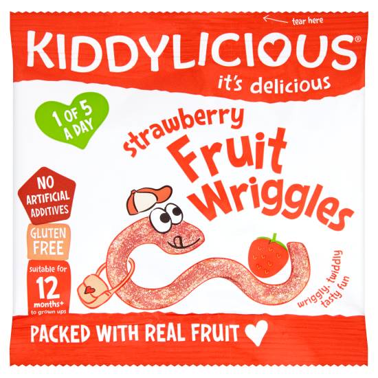 Kiddylicious Fruit Wriggles, Strawberry, Infant Snack, 12months