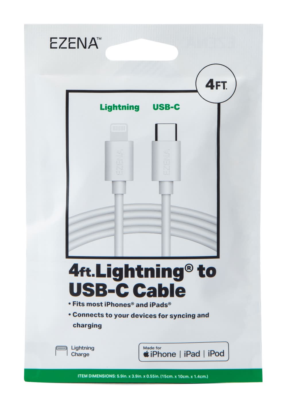 Lightning® To USB-C Cable 48in White
