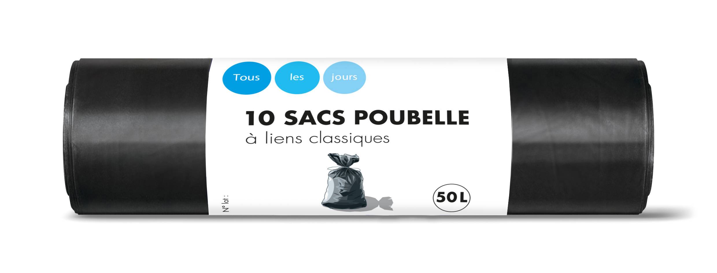 Tous Les Jours - Sacs poubelle à liens classiques 50l noir (10 pièces)