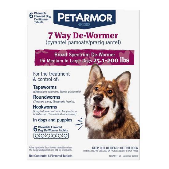 PetArmor 7 Way Chewable De-Wormer Tablets For Medium To Large Dogs (6 ct)