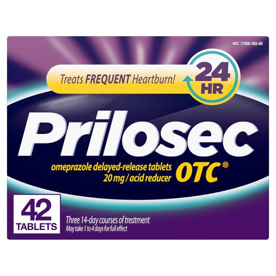 Prilosec OTC Omeprazole 20mg Delayed-Release Acid Reducer for Frequent Heartburn Tablets, 42 CT