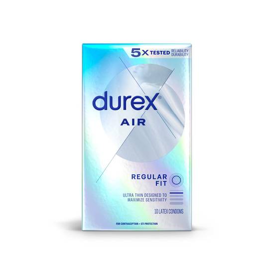Durex Air Condoms, Extra Thin, Transparent Natural Rubber Latex Condoms for Men, FSA & HSA Eligible, 10 Count