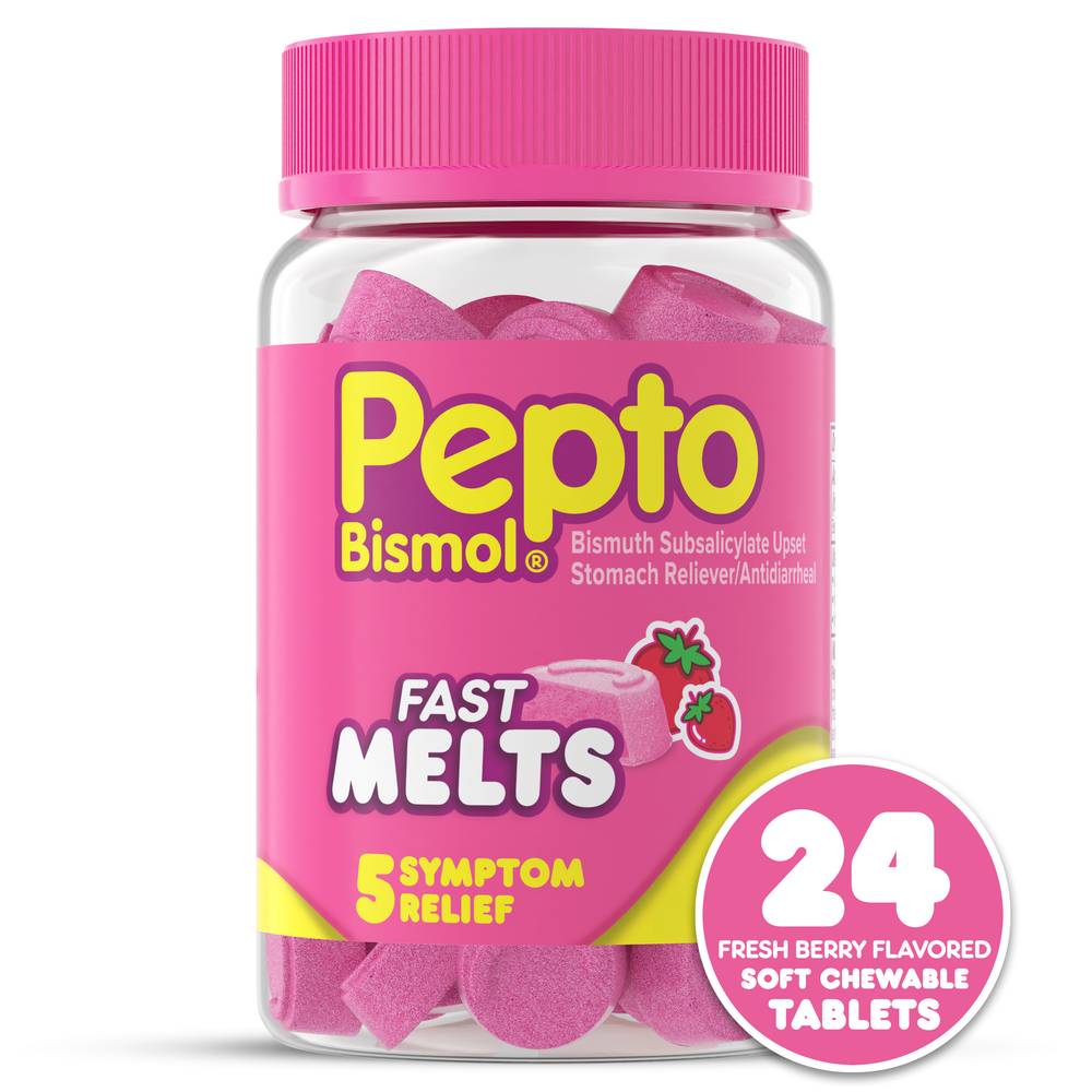 Pepto-Bismol Symptom Stomach Relief Fast Melt Mint Tablets, Fresh Berry (24 ct)