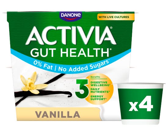 Activia Vanilla, No Added Sugar Gut Health Yogurt (4 pack)