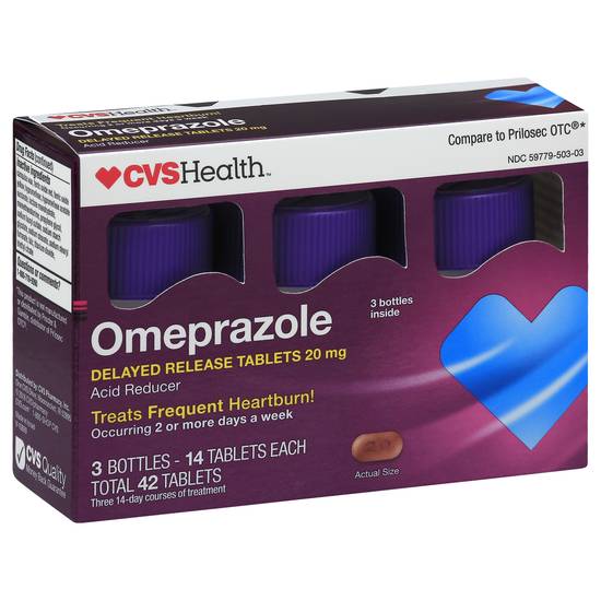 Cvs Health Omeprazole Delayed Release Tablets 20 mg 3 Bottles Tablets (42 ct)