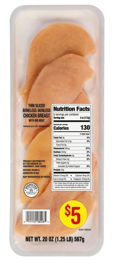 Kroger® Boneless Skinless Uncooked Chicken Breast With Rib Meat Thin-Sliced