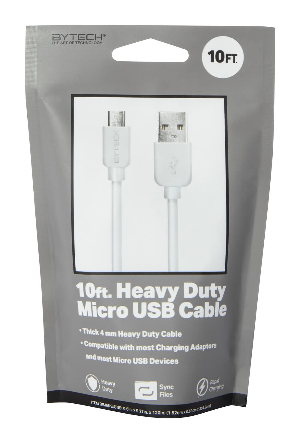 10ft Heavy Duty Micro-USB Cable White 1