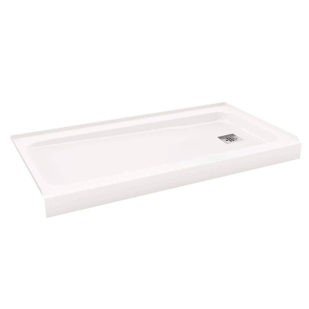 Bootz Industries Showercast 60 In. X 30 In. Single Threshold Shower Pan In White Includes Square Chrome Shower Drain Kit Right Drain