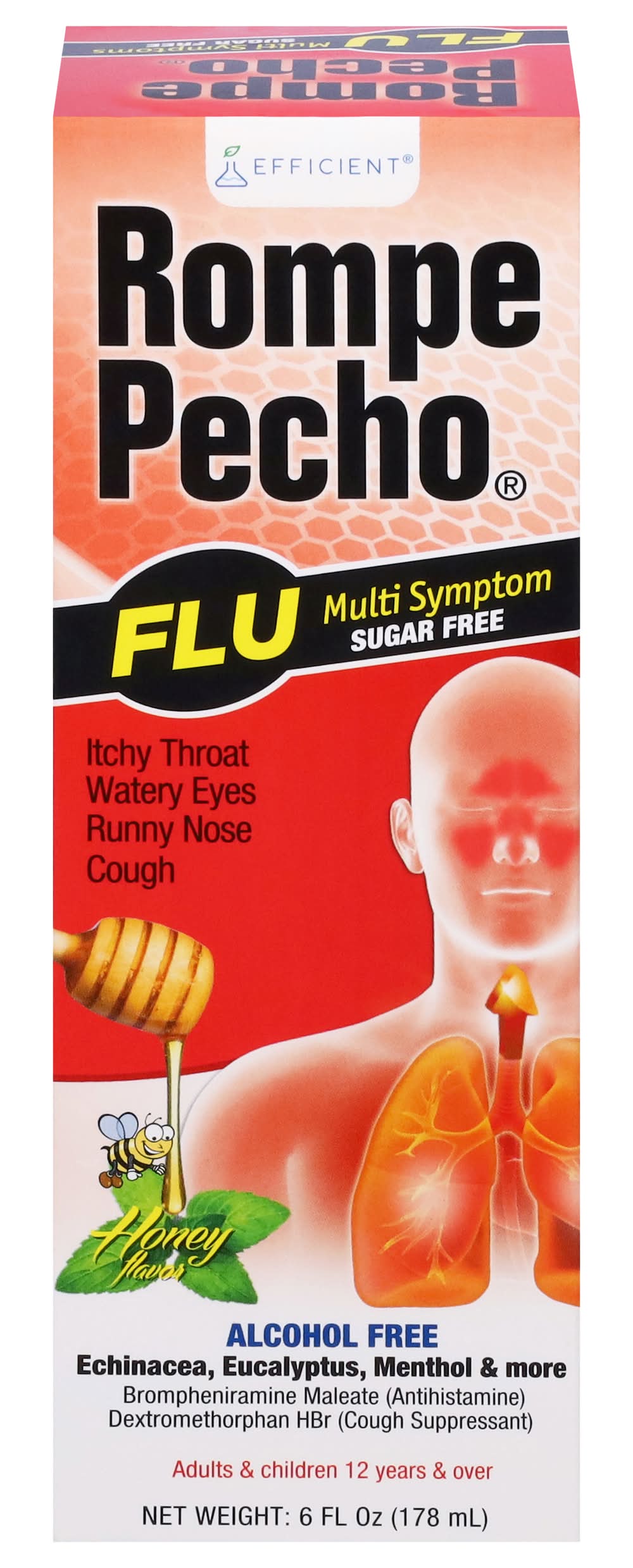 Rompe Pecho Efficient Flu Multi Symptom Sugar Free Liquid, Honey (6 fl oz)