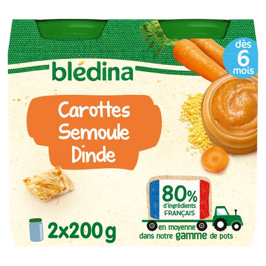 Blédina - Purée de légumes pour bébé dès 6 mois (carottes, semoule, dinde)