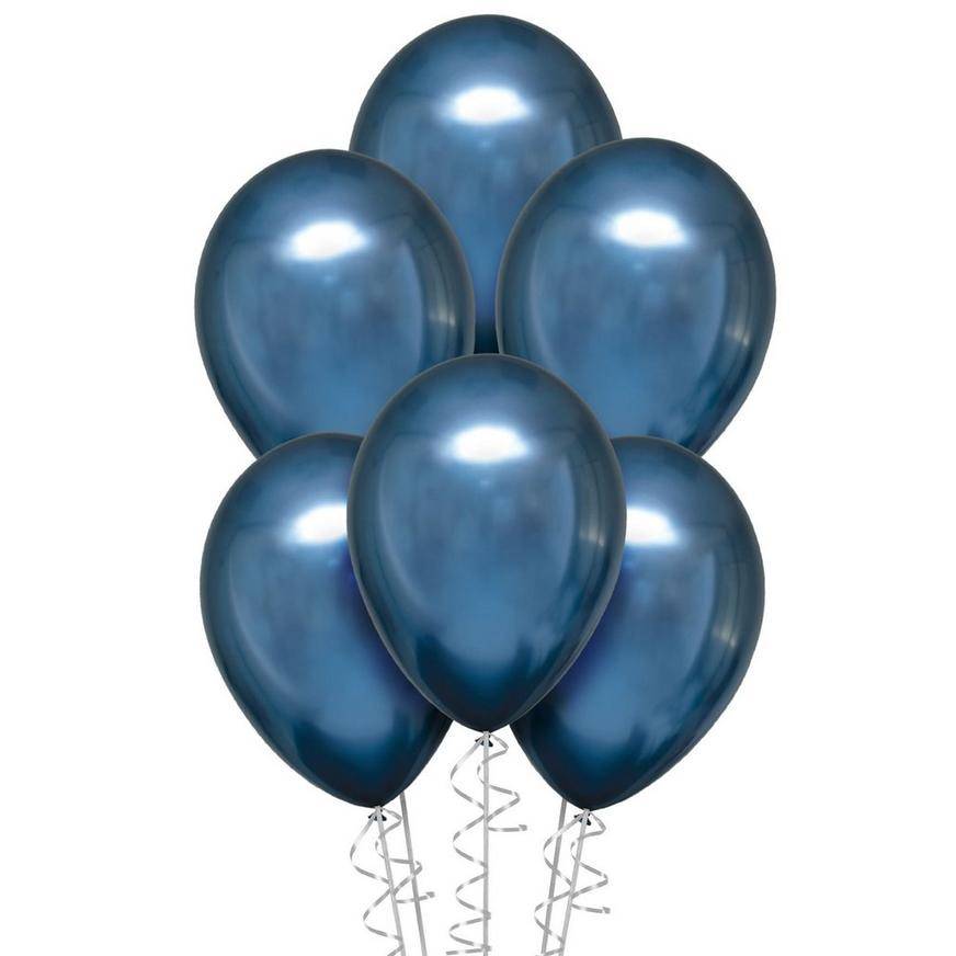 Uninflated 6ct, 11in, Azure Blue Metallic Chrome Satin Luxe Latex Balloons