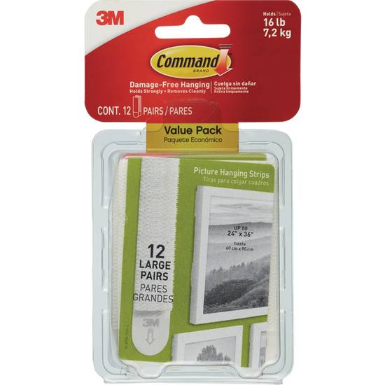3M Command Adhesive Picture Hanging Strips Large Wht #17206
