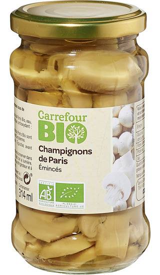 Champignons bio de Paris émincés CARREFOUR BIO - le bocal de 170g net égoutté