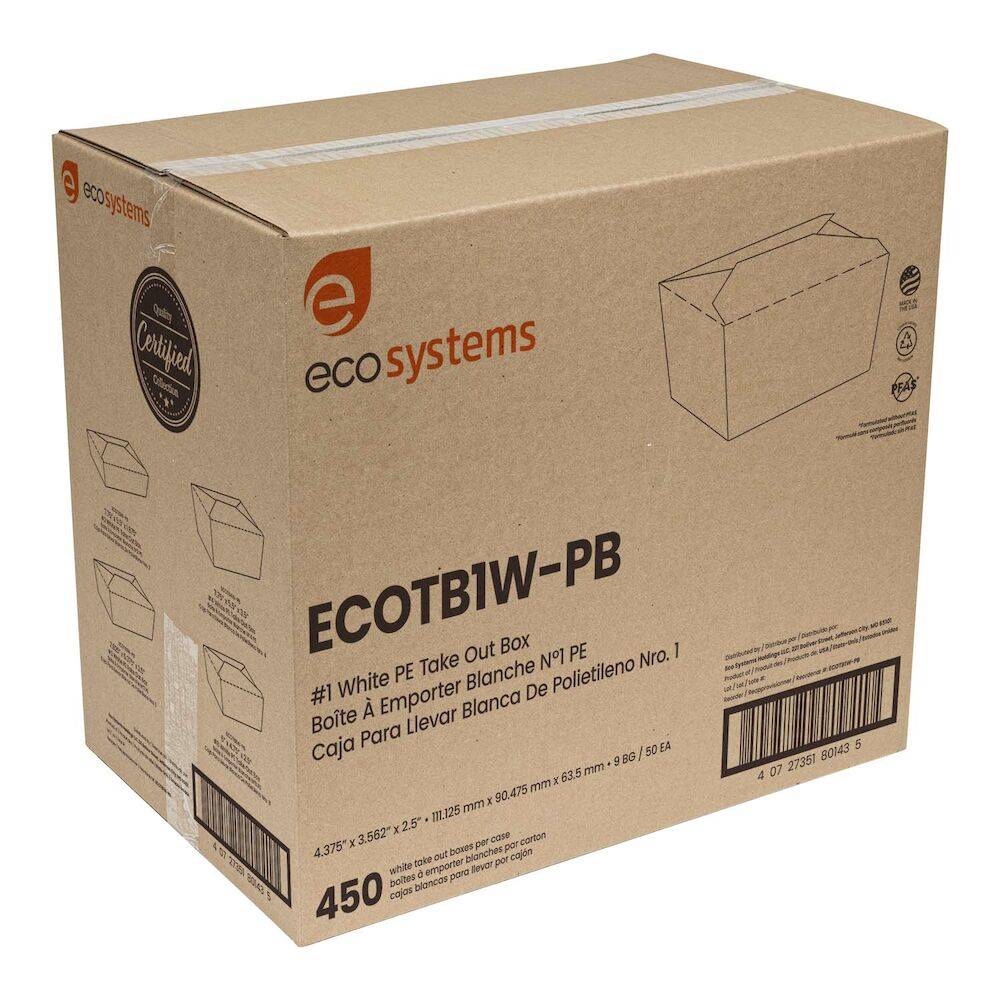 EcoSystems White Take Out Box, 4.375''X3.562''X2.5'', White (450 ct)