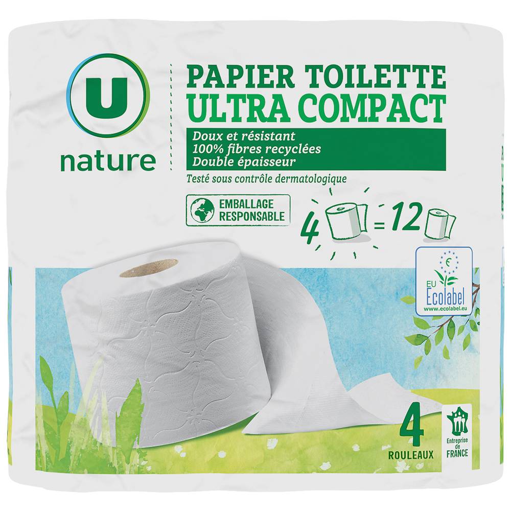 U - Papier toilette double plis ultra compact (4 pièces)