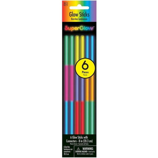 Tri-Color Glow Sticks with Connectors, 8in, 6ct - SuperGlowae