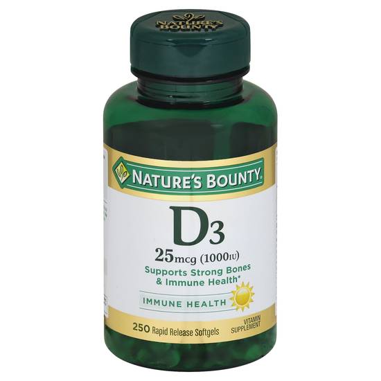 Nature's Bounty Vitamin D3 25 Mcg Softgels (250 ct)