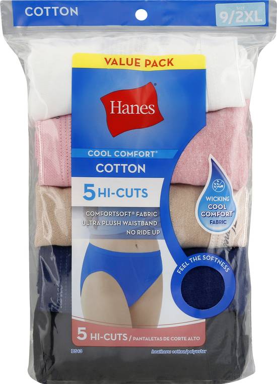 Hanes Women's Cool Comfort Size 9/2xl Cotton Hi-Cuts (5 ct)