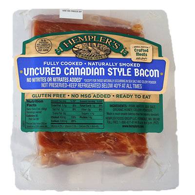 Hemplers Bacon Canadian Bacon Uncured - 1 Lb