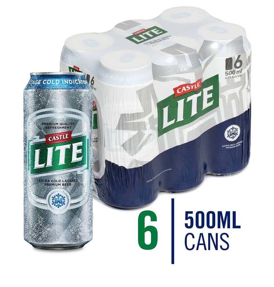 Castle Lite 500ml Cans 6 Pack
