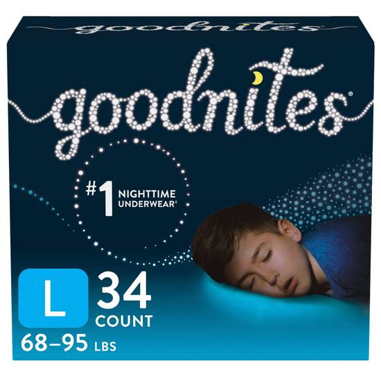 Goodnites Boys' Nighttime Bedwetting Underwear, L (68-95 lb.), 34 CT