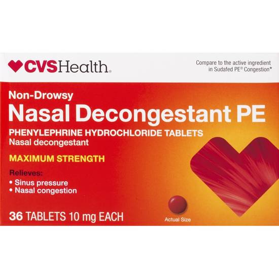 CVS Health Non Drowsy Maximum Strength Nasal Decongestant PE, 38 CT