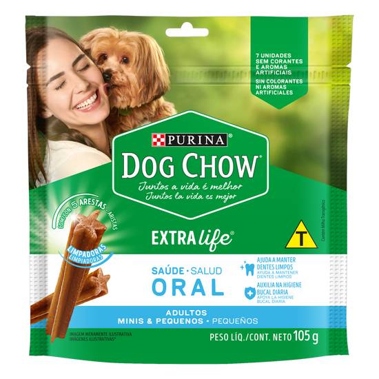 Dog chow petisco para saúde oral de cães adultos de porte pequeno e mini (105g)