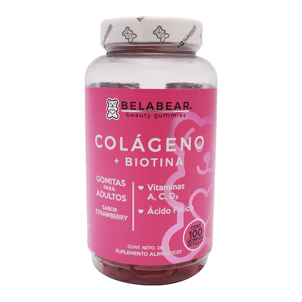 Belabear colágeno + biotina gomitas para adulto (100 un) (fresa)
