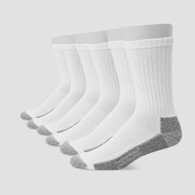 Hanes Big & Tall Work Crew Socks, Men, 12-14, White (6 ct)