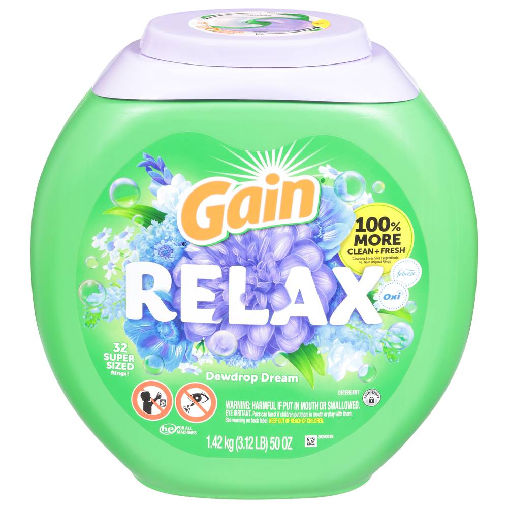 Gain Flings Relax Laundry Detergent Dewdrop Dream (1.42 kg, 32 ct)