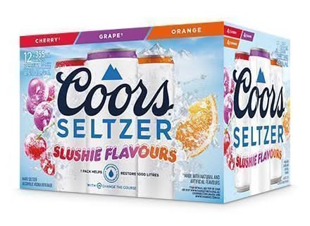 Coors Hard Seltzer Variety pack, Grape-Orange-Cherry Slushie (12 x 355 ml)