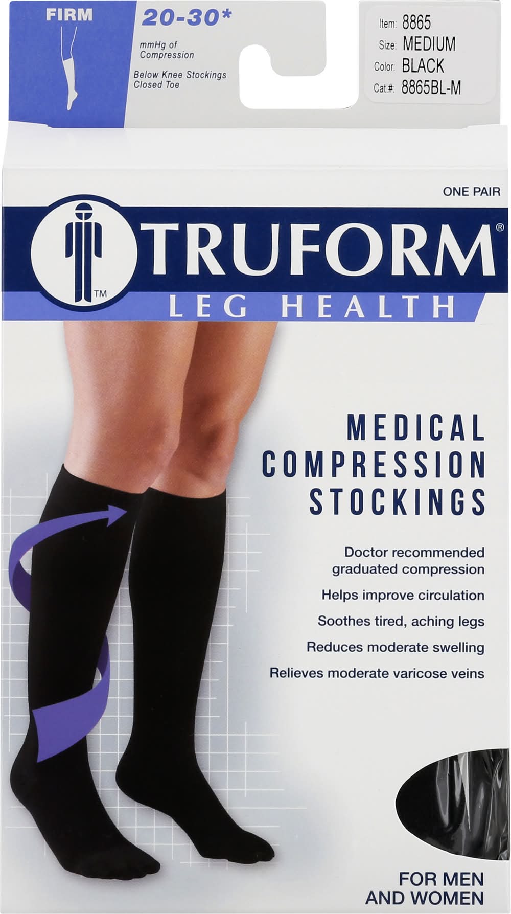 Truform Knee-High Length Closed Toe Compression Stockings, Black (32.76 lbs)