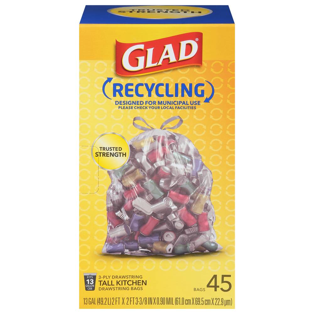 Glad Recycling 3-ply Drawstring Bags Tall Kitchen